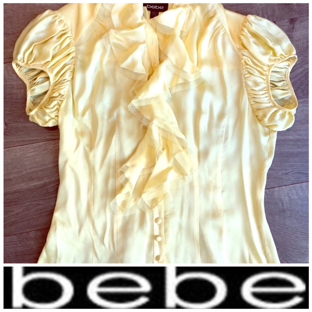 ‼️BEBE Satin yellow Dress Shirt SZ M